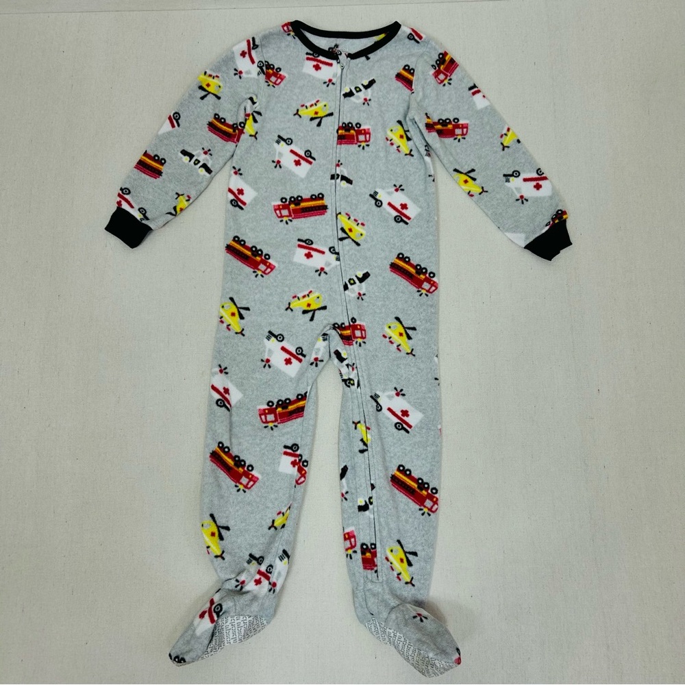 Absorba Boys Gray Fleece Footie with Vibrant Vehicle Design 4T